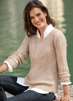 Damen Mona Pullover|Basics<Pullover aus edel glänzendem Bändchengarn
