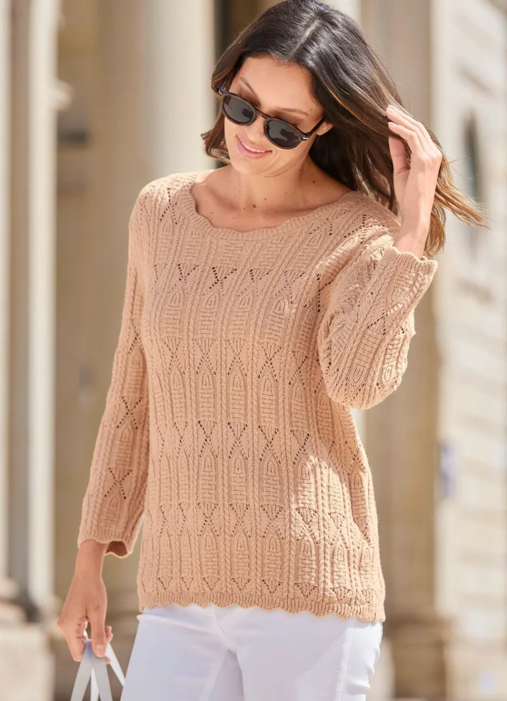 Damen Mona Basics|Pullover<Pullover im Mustermix und mit Wellenabschlüssen