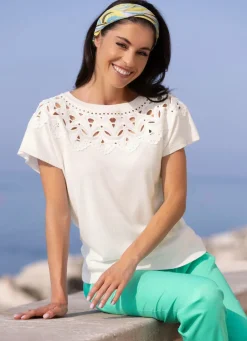 Damen Mona Pullover|Basics<Pullover in Materialmix mit Spitze