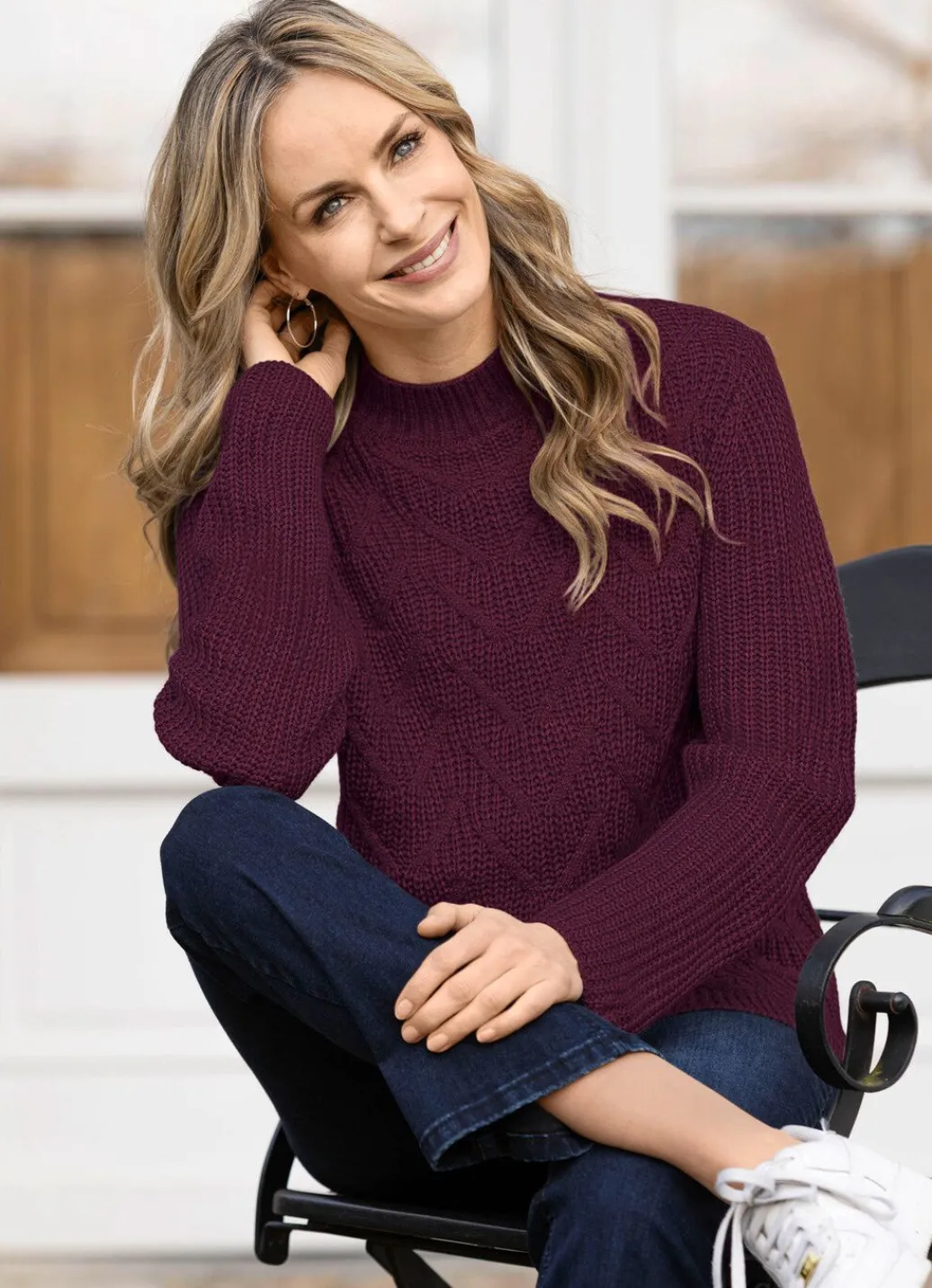 Damen Mona Basics|Pullover<Pullover in Perlfang