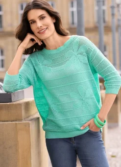 Damen Mona Basics|Pullover<Pullover in transparenter Optik mit Blütenmotiven