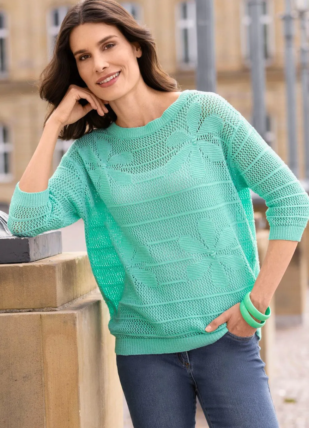 Damen Mona Basics|Pullover<Pullover in transparenter Optik mit Blütenmotiven