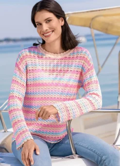 Damen Mona Pullover<Pullover mit Ajourmuster im Ringeldessin