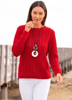 Damen Mona Pullover|Basics<Pullover mit Ajourstreifen