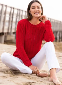 Damen Mona Pullover|Basics<Pullover mit Ajourstreifen