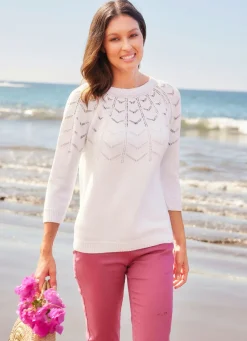 Damen Mona Basics|Pullover<Pullover mit Ajour-Zacken-Dessin
