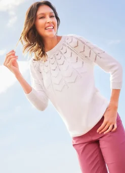 Damen Mona Basics|Pullover<Pullover mit Ajour-Zacken-Dessin