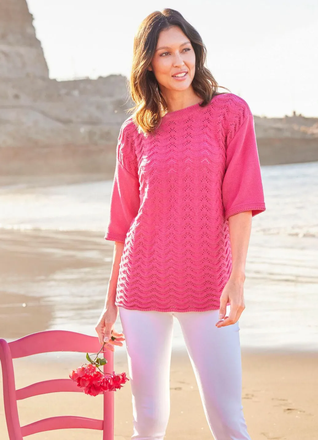 Damen Mona Pullover|Basics<Pullover mit aufwendigem Ajour-Wellenmuster