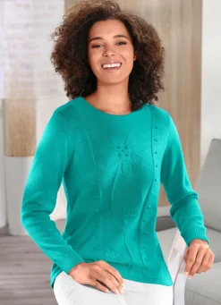Damen Mona Pullover|Basics<Pullover mit aufwendiger Strukturblüte