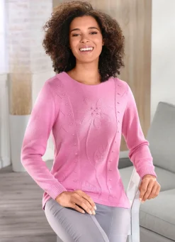 Damen Mona Pullover|Basics<Pullover mit aufwendiger Strukturblüte