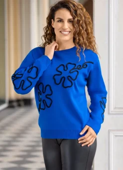 Damen Mona Pullover<Pullover mit Blütenapplikationen