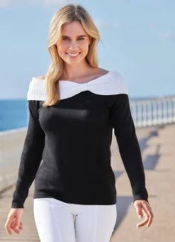 Damen Mona Pullover|Abendmode<Pullover mit Carmen-Ausschnitt