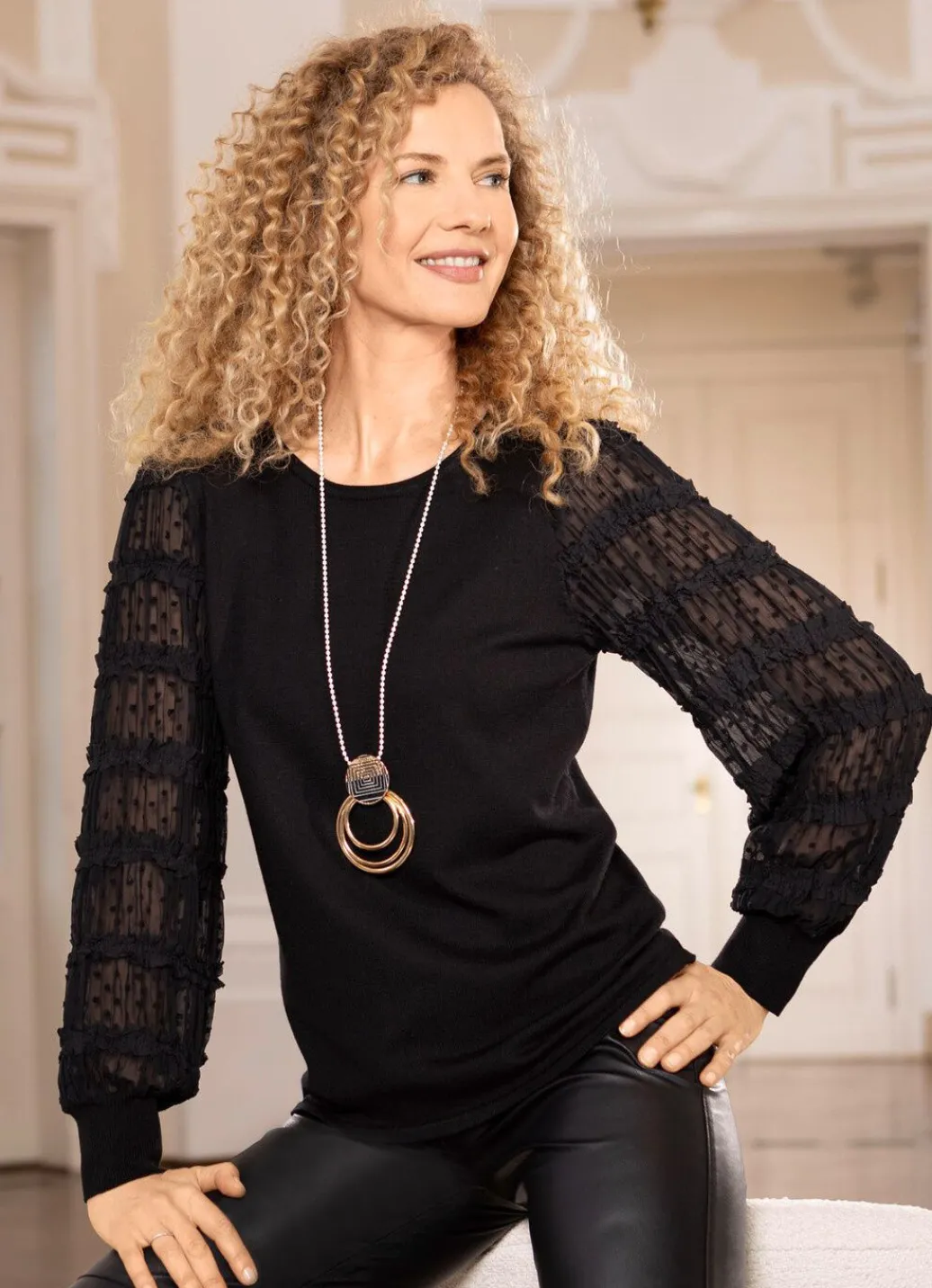 Damen Mona Abendmode|Pullover<Pullover mit Chiffon-Ärmeln