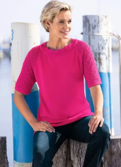 Damen Mona Basics|Pullover<Pullover mit dekorativem Halsausschnitt