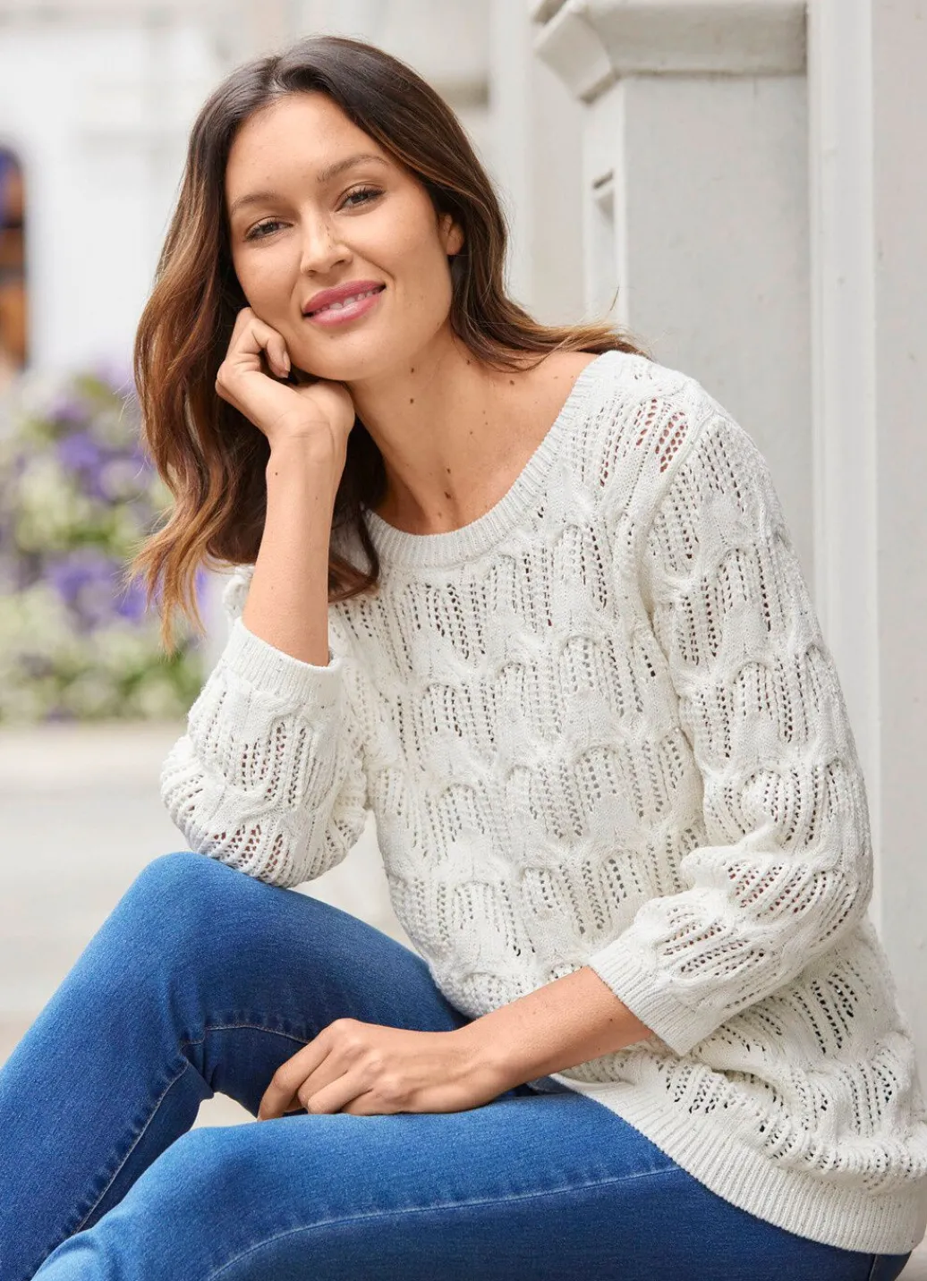Damen Mona Pullover|Basics<Pullover mit dezentem Paillettengarn