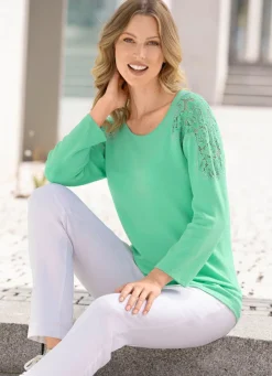 Damen Mona Pullover|Basics<Pullover mit edler Spitze