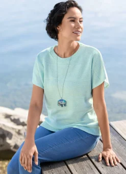 Damen Mona Basics|Pullover<Pullover mit feinem Blockringeldessin