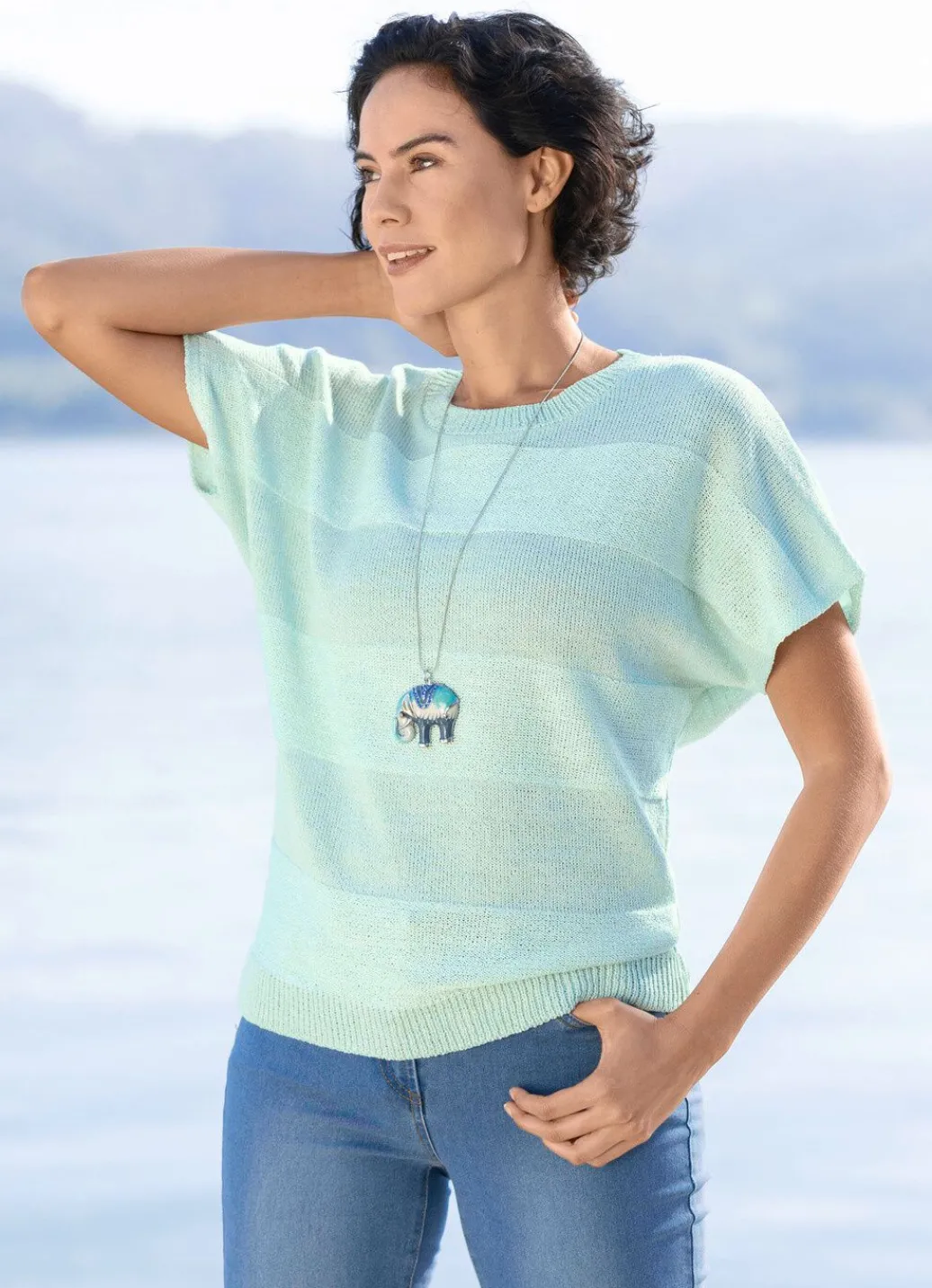 Damen Mona Basics|Pullover<Pullover mit feinem Blockringeldessin