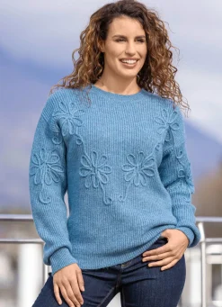 Damen Mona Basics|Pullover<Pullover mit floraler Strickbandzier