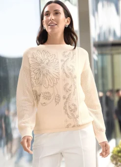 Damen Mona Pullover|Abendmode<Pullover mit floraler Strasszier