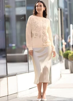 Damen Mona Pullover|Abendmode<Pullover mit floraler Strasszier