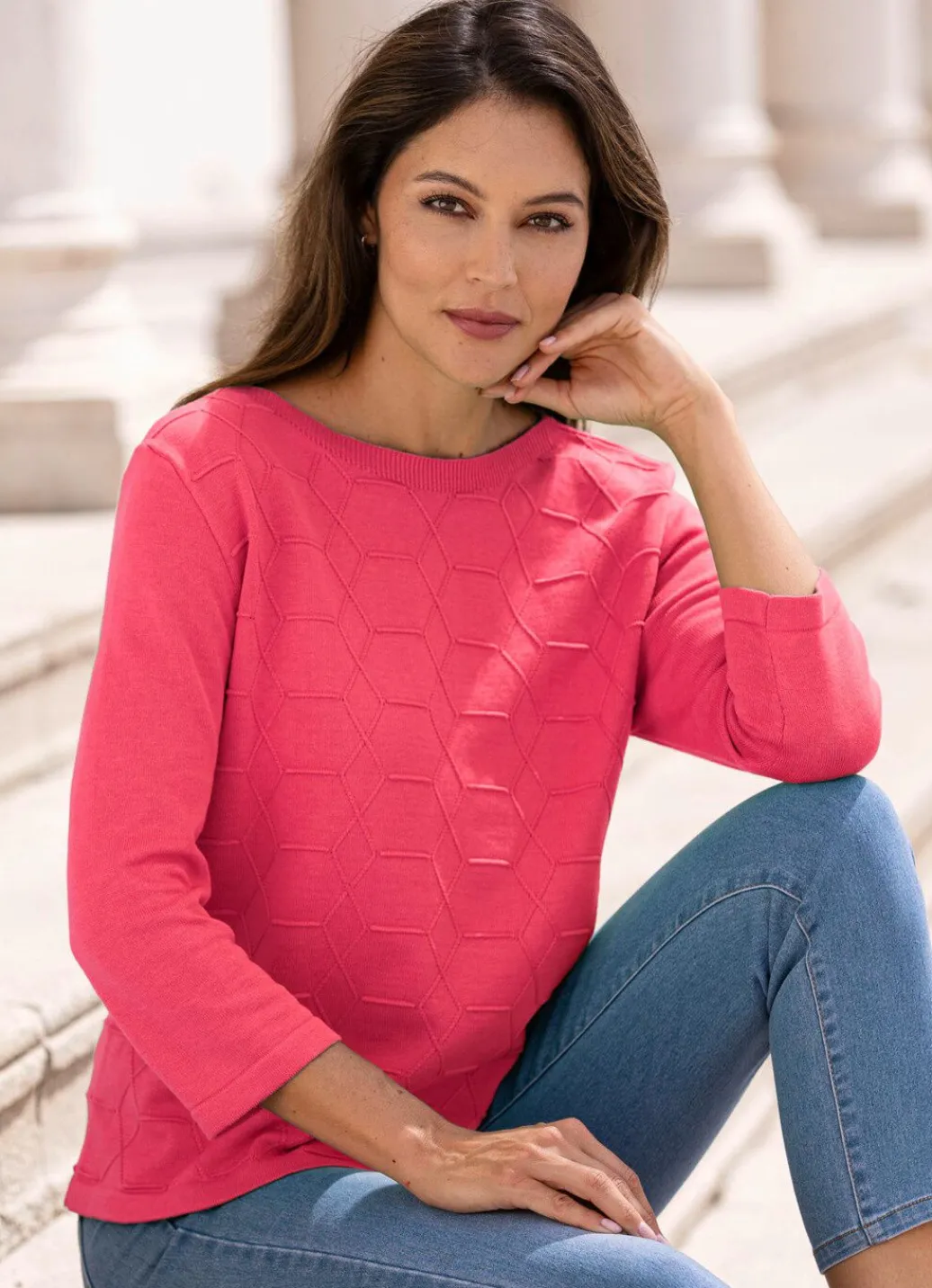 Damen Mona Pullover|Basics<Pullover mit grafischer Struktur