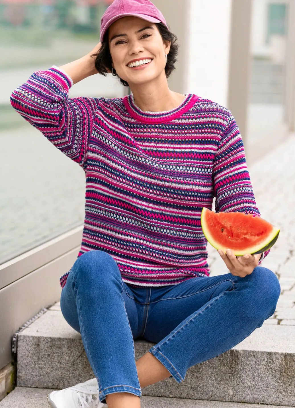 Damen Mona Pullover<Pullover mit Mustermix im Ringeldessin