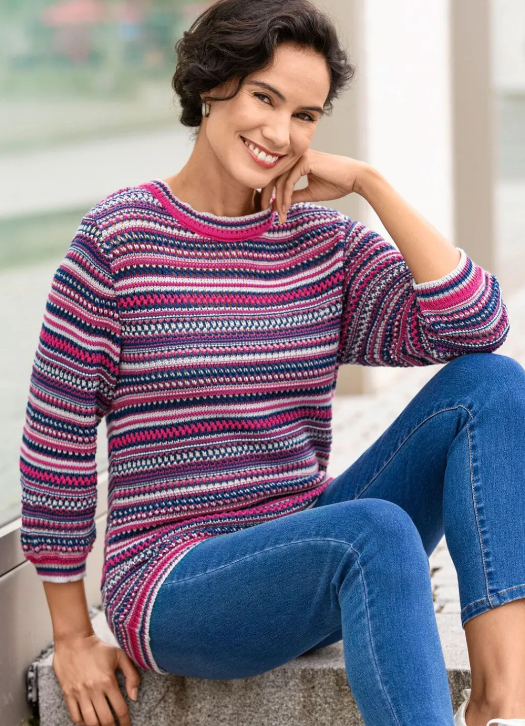 Damen Mona Pullover<Pullover mit Mustermix im Ringeldessin