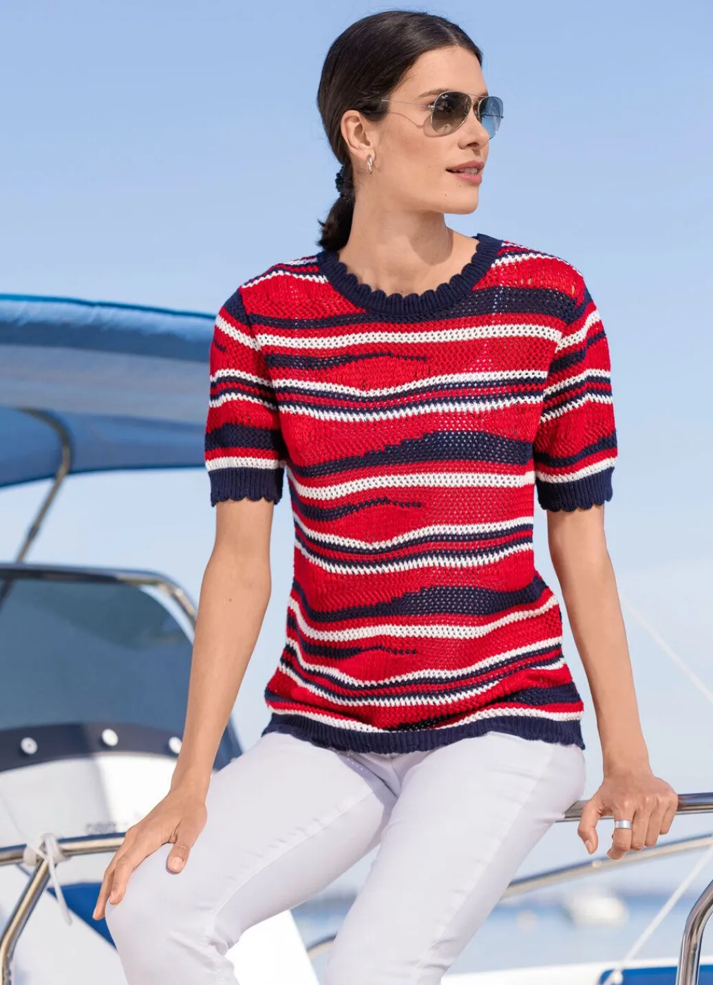 Damen Mona Pullover<Pullover mit Mustermix im Wellendessin