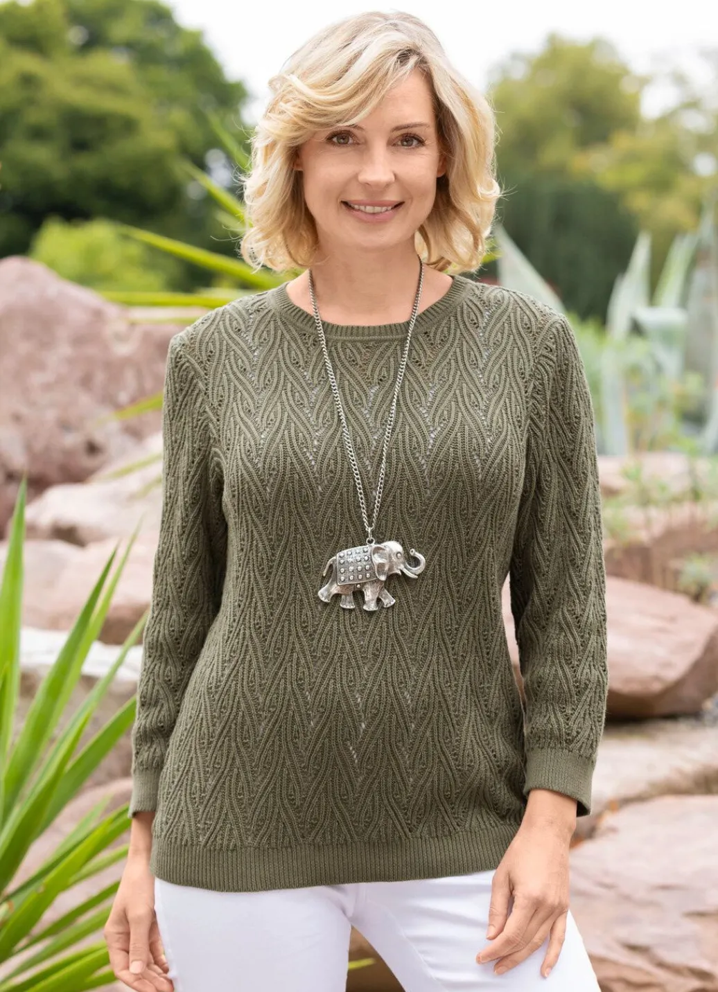 Damen Mona Basics|Pullover<Pullover mit raffinierter Struktur mit Ajourakzenten
