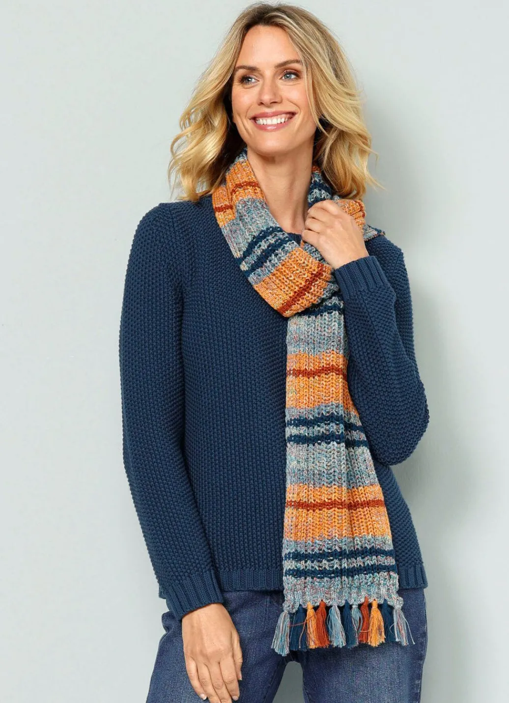 Damen Mona Pullover<Pullover mit Schal in Grobstrick