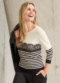 Damen Mona Pullover<Pullover mit Spitzenbesatz