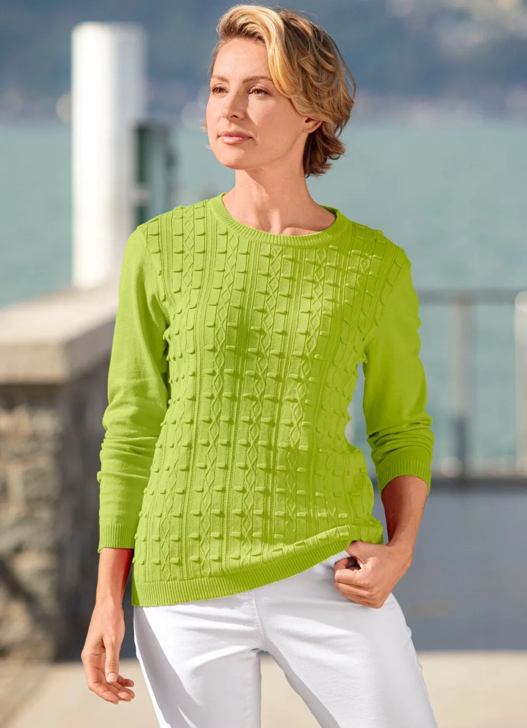 Damen Mona Pullover|Basics<Pullover mit streckendem Strukturmuster