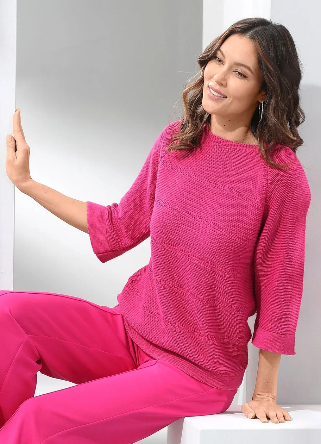 Damen Mona Pullover|Basics<Pullover mit Strukturstreifen