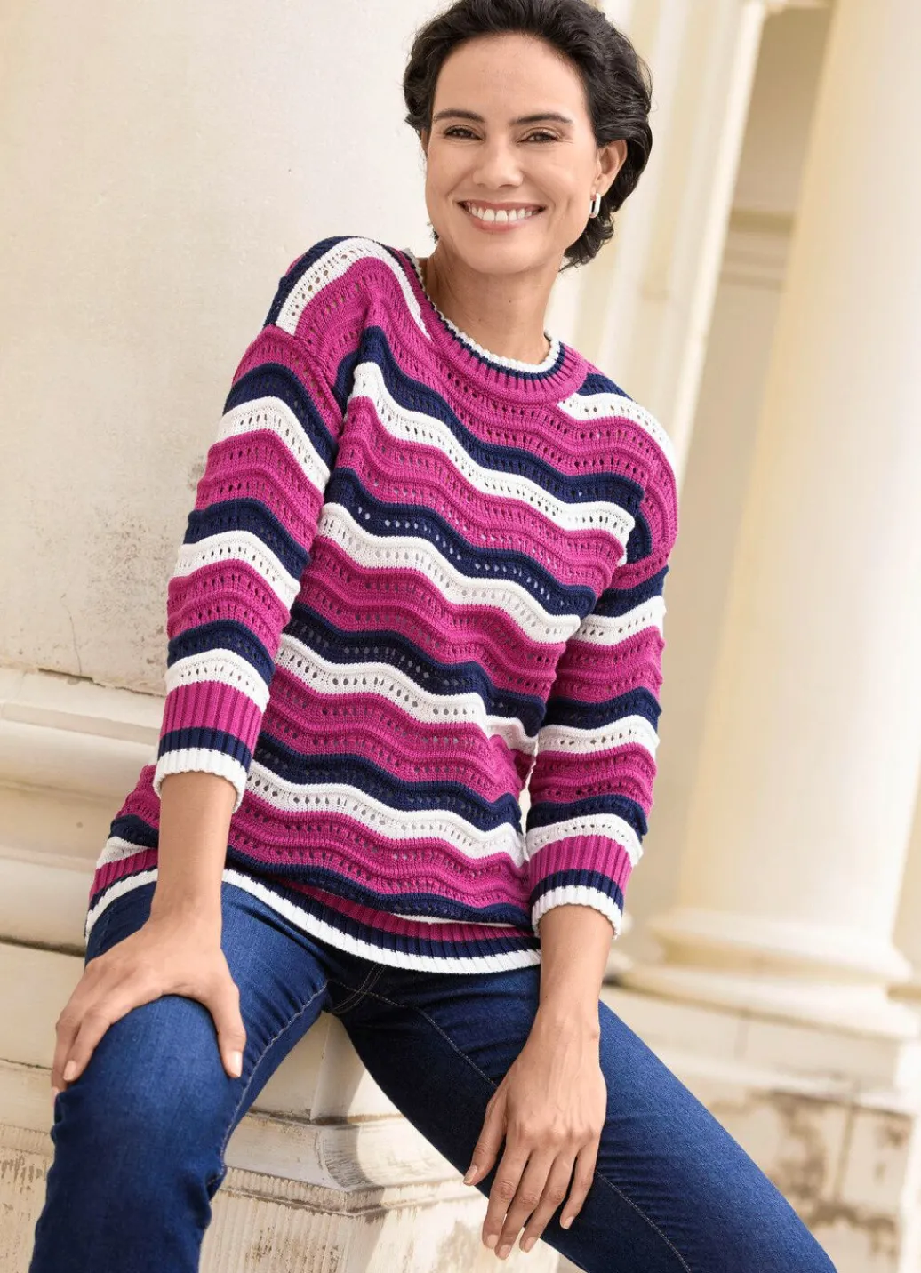 Damen Mona Pullover<Pullover mit Wellen-Ringeldessin
