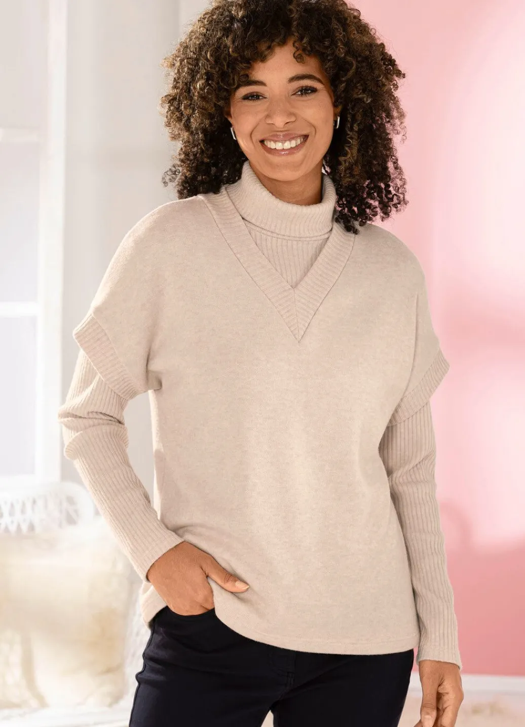 Clearance Pullunder mit Rippenakzenten Damen Pullunder|Pullover