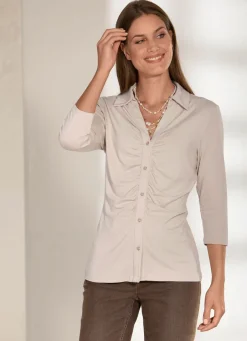 Sale Raffinierte Shirtbluse mit Polokragen in 3 Farben Damen Kurzarm