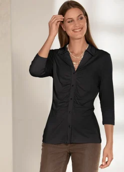 Best Raffinierte Shirtbluse mit Polokragen in 3 Farben Damen Kurzarm