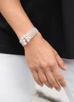 Clearance 5-reihiger Strass-Armreif Damen Modeschmuck|Armbänder