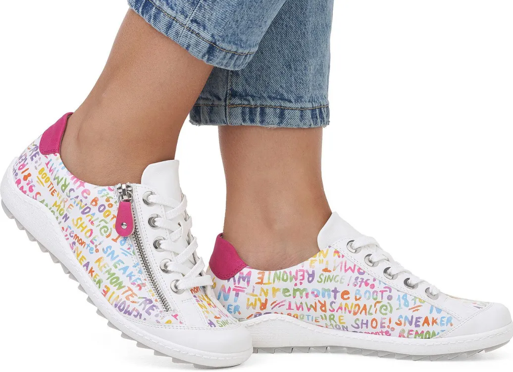 Online Remonte Sneaker aus beschichtetem, frech bedrucktem Leder Damen Sneaker & Sportschuhe|Schnürschuhe