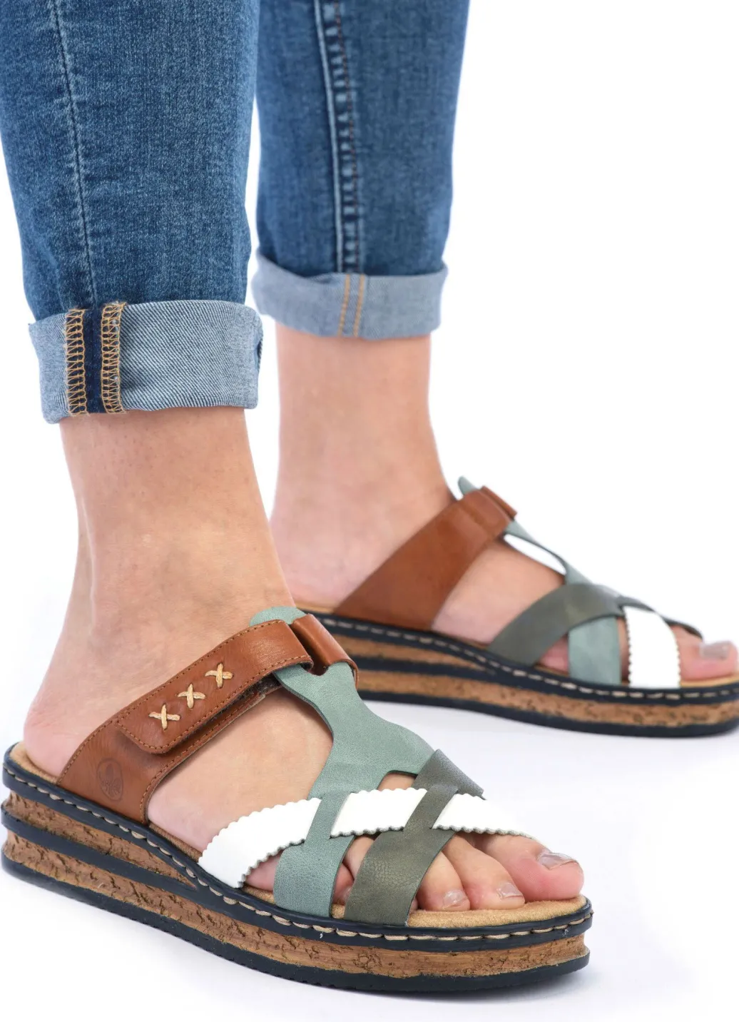 Sale Rieker, leichte Damen-Pantoletten, mit Klettverschluss Damen Pantoletten