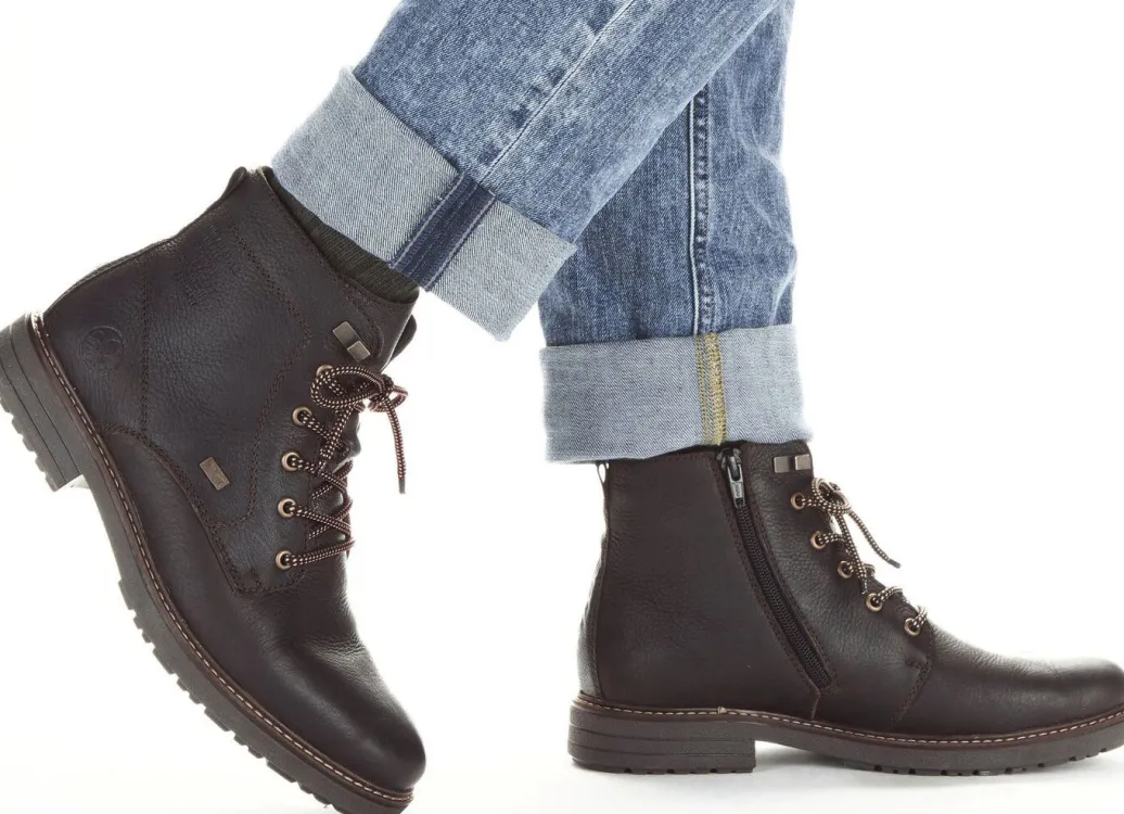 Hot Rieker Schnür-Boot mit Warmfutter aus Lammfell und Plüschmaterial Damen Winterschuhe