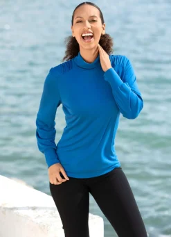 Sale Rollkragenshirt mit Smok-Einsatz Damen Langarm