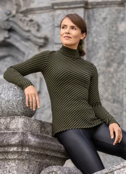 Rollkragenshirt mit Streifen-Dessin Damen Langarm