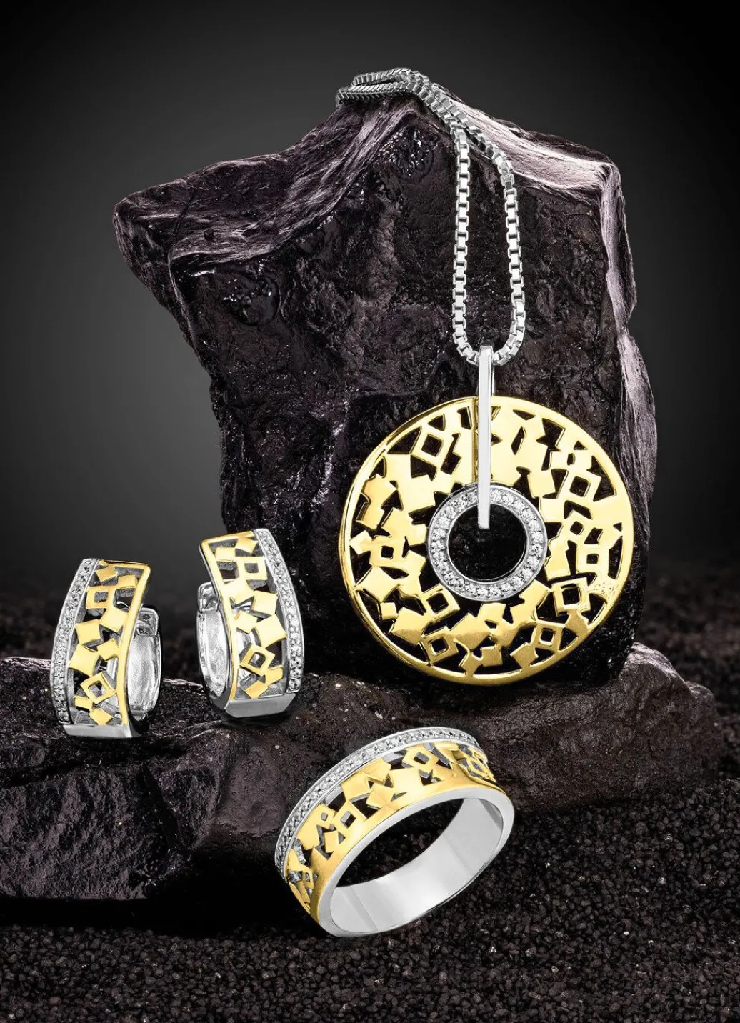 Discount Schicke Klappcreolen in Bicolor mit Zirkonia Damen Ohrschmuck
