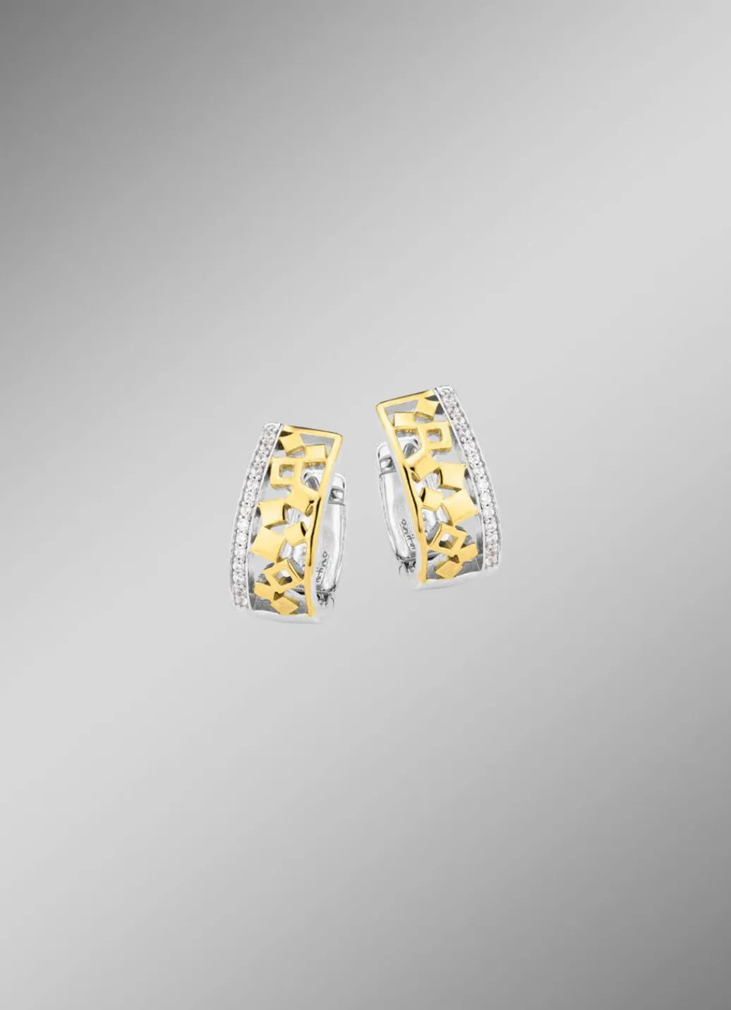 Discount Schicke Klappcreolen in Bicolor mit Zirkonia Damen Ohrschmuck