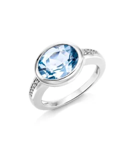 Discount Schicker Damenring mit beh. Blautopas und synth. Zirkonia Damen Ringe