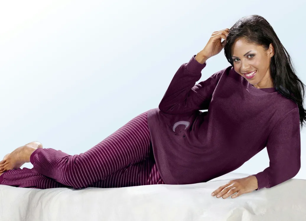 Damen Mona Schlafanzüge<Schlafanzug aus Frottierstretch, Langarm mit Rundhals und Bündchen