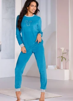 Damen Mona Schlafanzüge<Schlafanzug aus Frottierstretch mit Strasssteinchen und Bündchen