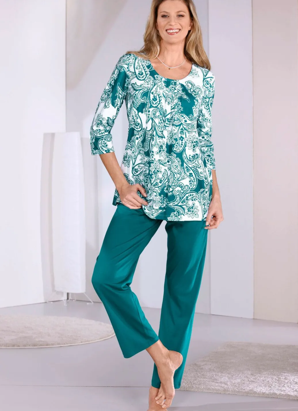 Damen Mona Schlafanzüge<Schlafanzug mit 3/4 langen Ärmeln und langer Hose
